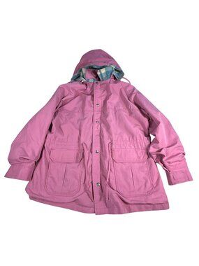 VTG Woolrich Pink Hooded Jacket XL Plaid Wool Lining Zip Snaps Made in USA